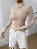 MQTIME  -  Lace Detail Mock Neck Long Sleeve Sweater