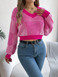 MQTIME  -  Striped V-Neck Long Sleeve Sweater