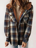 MQTIME  -  Plaid Snap Down Plush Hooded Jacket