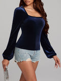 MQTIME  -  Square Neck Long Sleeve Velvet Top