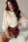MQTIME  -  Flower Jacquard Flounce Sleeve Blouse