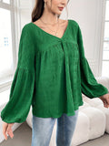 MQTIME  -  Plus Size Texture V-Neck Long Sleeve Top