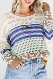 MQTIME  -  Leopard Striped Round Neck Crochet Knit Top