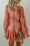 MQTIME  -  Tied Printed Balloon Sleeve Mini Dress