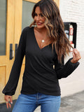 MQTIME  -  Waffle Knit Surplice Long Sleeve T-Shirt