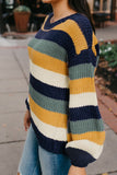 MQTIME  -  Color Block Round Neck Dropped Shoulder Sweater