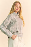 MQTIME  -  Davi & Dani Cable-Knit Turtleneck Dropped Shoulder Sweater