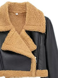 MQTIME  -   Collared Neck Long Sleeve Plush Cropped Jacket