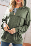 MQTIME  -  Lace Up Drop Shoulder Long Sleeve Hoodie