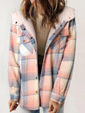 MQTIME  -  Plaid Snap Down Plush Hooded Jacket