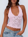 MQTIME  -  Lace Backless Halter Neck Cami