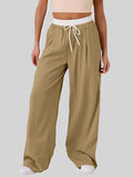 MQTIME  -  Contrast Waistband Drawstring Wide Leg Pants