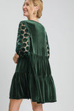 MQTIME  -  Dotted Lace Sleeve Tiered Velvet Mini Dress
