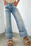 MQTIME  -  Washed Wide Leg Jeans with Pockets