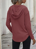 MQTIME  -  Drawstring Waffle Knit Long Sleeve Hooded Top