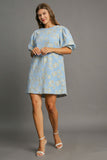 MQTIME  -  Umgee Floral Jacquard Puff Sleeve Mini Dress