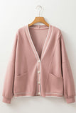 MQTIME  -  Contrast Trim V Neck Button Up Cardigan
