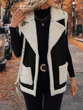 MQTIME  -  Full Size Contrast Open Front Sherpa Vest Coat