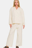 MQTIME  -  Quilted Button Up Long Sleeve Top and Pants Lounge Set