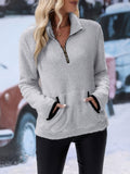 MQTIME  -  Half Zip Long Sleeve Furry Sweatshirt