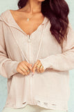 MQTIME  -  Distressed Zip Up Drawstring Hooded Cardigan