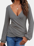 MQTIME  -  Waffle Knit Surplice Long Sleeve T-Shirt