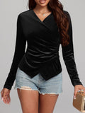MQTIME  -  Ruched Surplice Long Sleeve Top