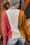 MQTIME  -  Color Block Textured Drop Shoulder Sweater