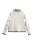 MQTIME  -  Fuzzy Collared Neck Long Sleeve Jacket