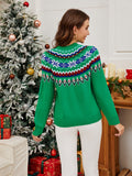 MQTIME  -  Geometric Round Neck Long Sleeve Sweater