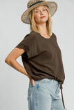 MQTIME  -  Umgee Drawstring Hem Round Neck Short Sleeve T-Shirt