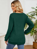MQTIME  -  Ruched Shoulder Round Neck Long Sleeve Sweatshirt