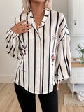 MQTIME  -  Perfee Striped Collared Neck Long Sleeve Shirt