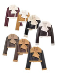MQTIME  -   Collared Neck Long Sleeve Plush Cropped Jacket