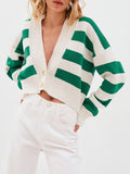 MQTIME  -  Striped Button Down Drop Shoulder Cardigan