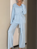 MQTIME  -  V-Neck Long Sleeve Top and Drawstring Pants Sweater Set