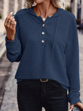 MQTIME  -  Drawstring Quarter Button Long Sleeve Hoodie