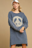 MQTIME  -  Umgee Peace Lace Applique Frayed Hem French Terry Mini Dress