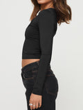 MQTIME  -  Scoop Neck Long Sleeve Cropped T-Shirt