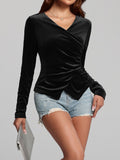 MQTIME  -  Ruched Surplice Long Sleeve Top