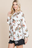 MQTIME  -   Super Lady Full Size Babydoll Floral Boat Neck Long Sleeve Blouse