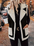 MQTIME  -  Full Size Contrast Open Front Sherpa Vest Coat
