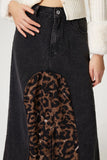 MQTIME  -  Slit Leopard Midi Denim Skirt