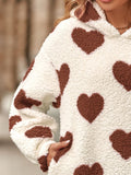 MQTIME  -  Fuzzy Heart Pocketed Dropped Shoulder Hoodie