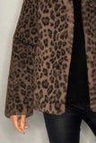MQTIME  -  Full Size Leopard Furry Collared Neck Long Sleeve Coat