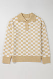 MQTIME  -  Checkered Collared Neck Long Sleeve Sweater