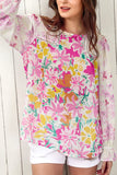 MQTIME  -  Floral Round Neck Flounce Sleeve Blouse
