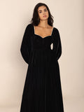 MQTIME  -  Sweetheart Neck Long Sleeve Midi Dress