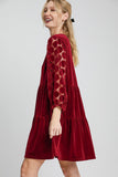 MQTIME  -  Dotted Lace Sleeve Tiered Velvet Mini Dress