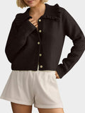 MQTIME  -  Frill Button Up Collared Neck Long Sleeve Cardigan